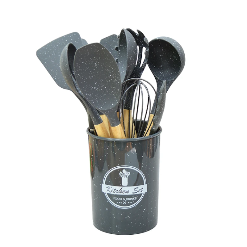 Mətbəx ləvazimatları dəsti SS-238GR, 12 parça, silikon/taxta