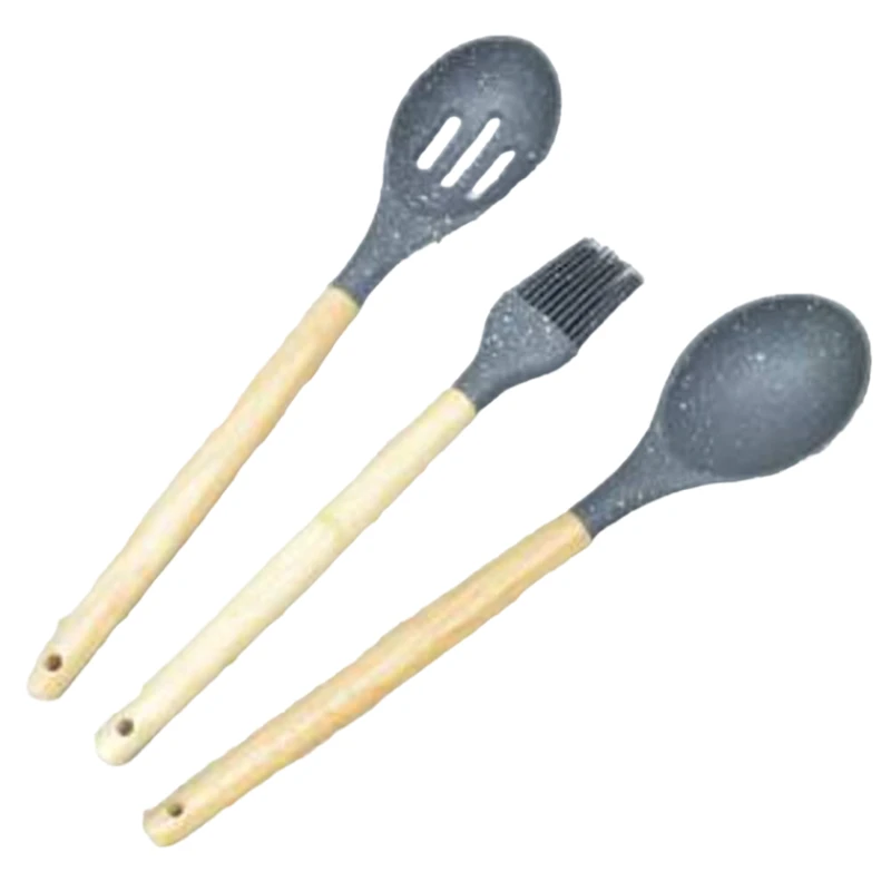 Mətbəx ləvazimatları dəsti SS-238GR, 12 parça, silikon/taxta