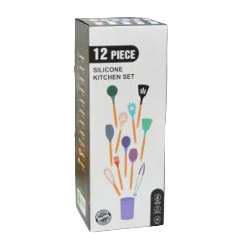 Mətbəx ləvazimatları dəsti SS-238GR, 12 parça, silikon/taxta
