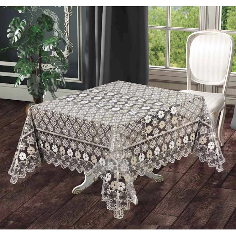 Скатерть Atak 033, прямоугольная, 160х220 см, кружево, разноцветный
