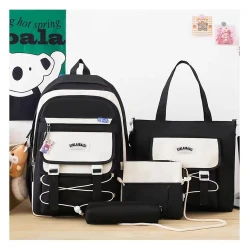 Məktəbli bel çantası dəsti 9012, qara/ağ Məktəbli bel çantası dəsti 9012, qara/ağ