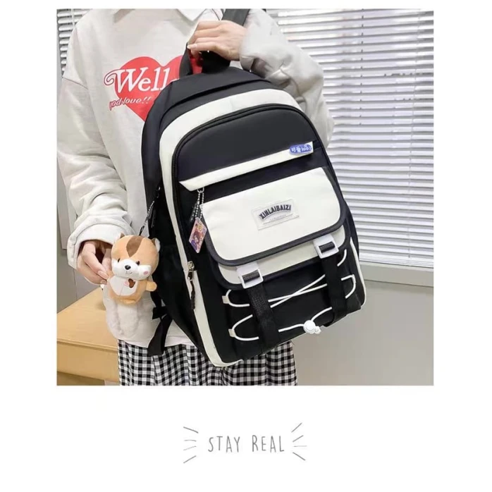 Məktəbli bel çantası dəsti 9012, qara/ağ