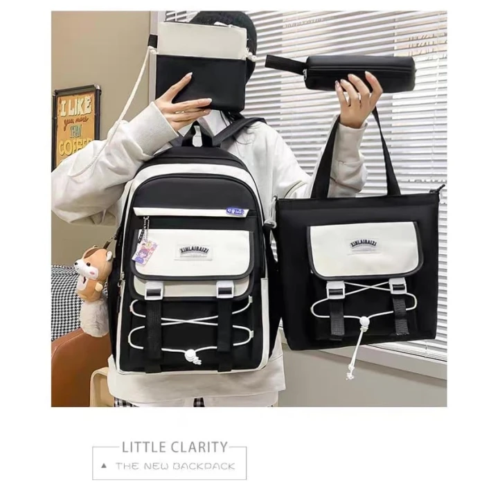 Məktəbli bel çantası dəsti 9012, qara/ağ