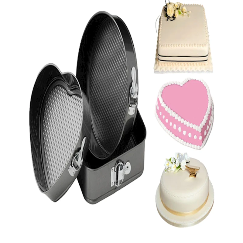 Bişirmə üçün qəlib dəsti Cake Mould, dairə/ürək/kvadrat, polad, qara