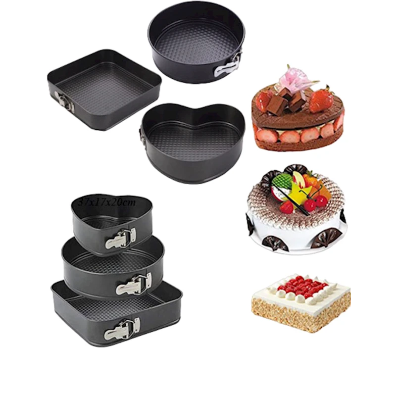 Bişirmə üçün qəlib dəsti Cake Mould, dairə/ürək/kvadrat, polad, qara