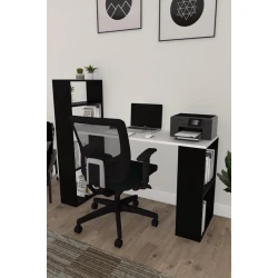 Письменный стол ev_12116167, ламинат, белый/черный, 140x49x149 см Письменный стол ev_12116167, ламинат, белый/черный, 140x49x149 см