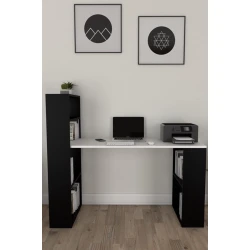 Письменный стол ev_12116167, ламинат, белый/черный, 140x49x149 см Письменный стол ev_12116167, ламинат, белый/черный, 140x49x149 см