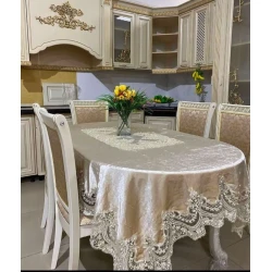 Скатерть MiraNova FS-010, велюр, бежевая, 150х220 см Скатерть MiraNova FS-010, велюр, бежевая, 150х220 см