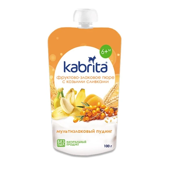 Фруктово-злаковое пюре Kabrita с козьими сливками Мультизлаковый пудинг, 100 г, с 6 месяцев