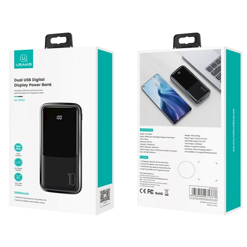 Xarici akkumlyator USAMS US-CD163 PB58 10000mAh Black Xarici akkumlyator USAMS US-CD163 PB58 10000mAh Black