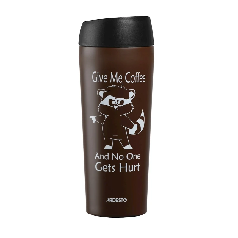 Термокружка Ardesto Coffee time Raccoon 450 мл, коричневая, нержавеющая сталь Термокружка Ardesto Coffee time Raccoon 450 мл, коричневая, нержавеющая сталь