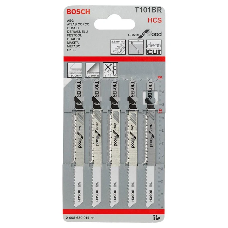 Набор пильных полотен для лобзика Bosch 2608630014 T101BR HCS, 100 мм, 2.5 мм, 5 шт