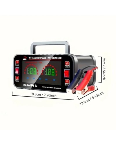 Интеллектуальное импульсное автомобильное зарядное устройство с LCD-экраном, универсальное 12 В/24 В, 110 В/220 В