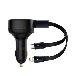 Автомобильное зарядное устройство Baseus Enjoyment Retractable 2-in-1 Car Charger C+L Black