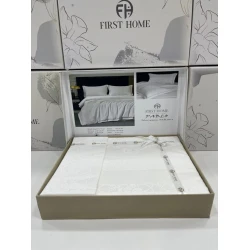 Комплект постельного белья First Home FS-555, пододеяльник 200х220 см, простыня 250х250 см, наволочки 50х70 см, хлопок, белый