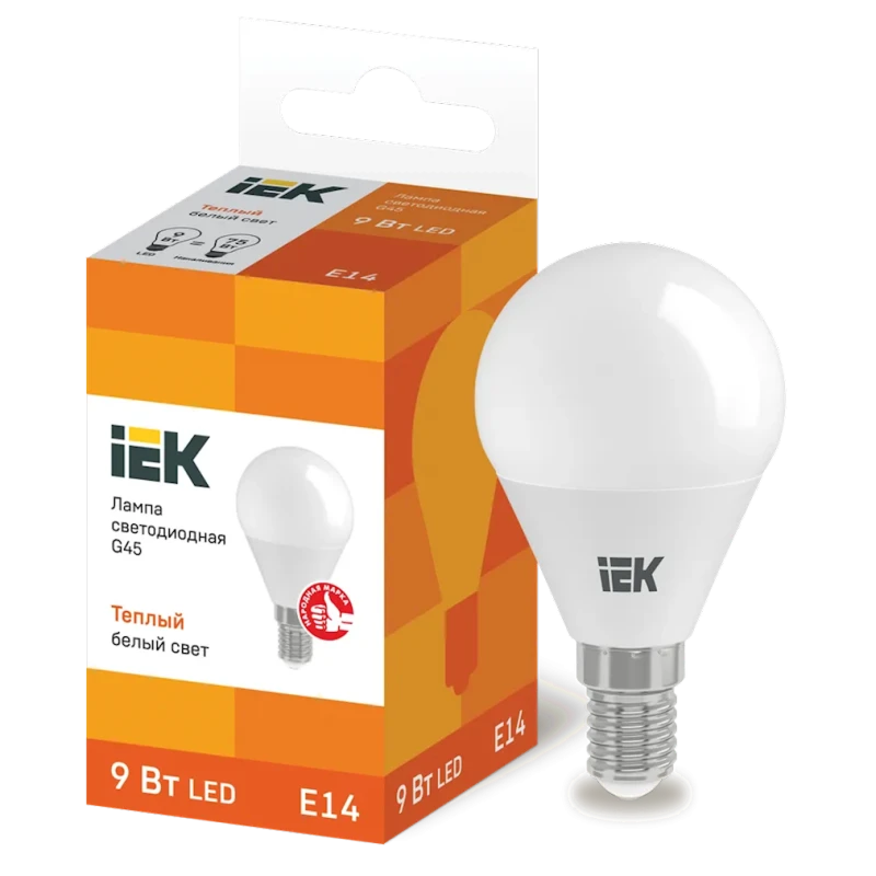 Светодиодная лампа IEK G45 E14 9W 3000K