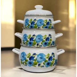 Набор кастрюль Tez-bazar-345, эмаль, разноцветный Набор кастрюль Tez-bazar-345, эмаль, разноцветный