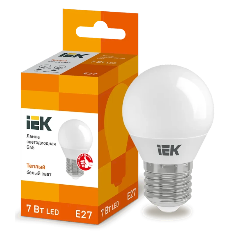 Светодиодная лампа IEK G45 E27 7W 3000K Светодиодная лампа IEK G45 E27 7W 3000K