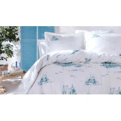 Комплект постельного белья Yataş Onie пододеяльник 160x220, простыня 180x240, наволочки 50x70, односпальный, белый/голубой