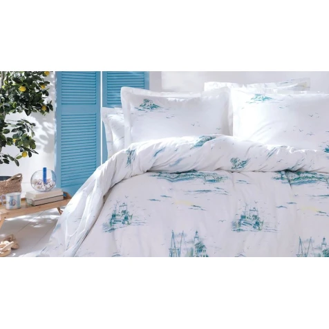 Комплект постельного белья Yataş Onie пододеяльник 160x220, простыня 180x240, наволочки 50x70, односпальный, белый/голубой