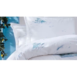 Комплект постельного белья Yataş Onie пододеяльник 160x220, простыня 180x240, наволочки 50x70, односпальный, белый/голубой