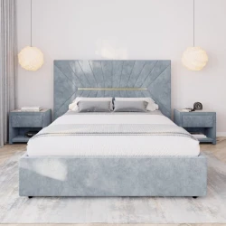 Двуспальная кровать Art_ikili_yataq 56, ламинат, серая, 200x200x120 см