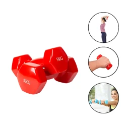 Набор гантелей Gymnic 1147/1, 5 x 5 кг, силикон, красный, 2 шт