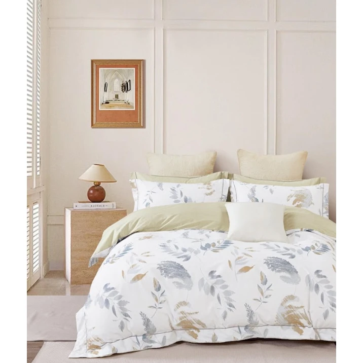 Комплект постельного белья MiraNova CTS-221, пододеяльник 160x220 см, простыня 180x240 см, 1 шт. наволочка 50x70 см, односпальный, хлопок, белый/бежевый