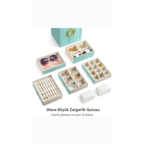 Ящик-органайзер для аксессуаров, кожа 25x20x18 см бирюзовый