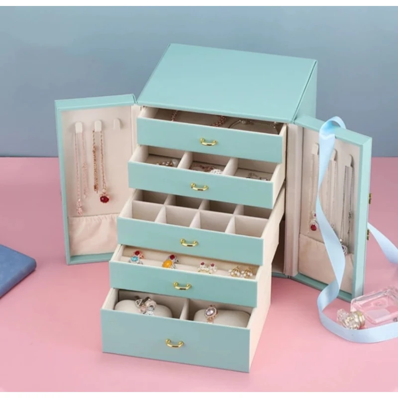 Ящик-органайзер для аксессуаров, кожа 25x20x18 см бирюзовый