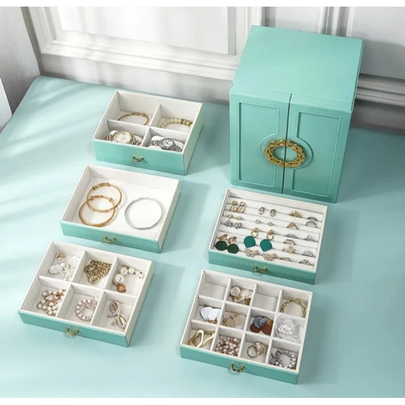 Ящик-органайзер для аксессуаров, кожа 25x20x18 см бирюзовый