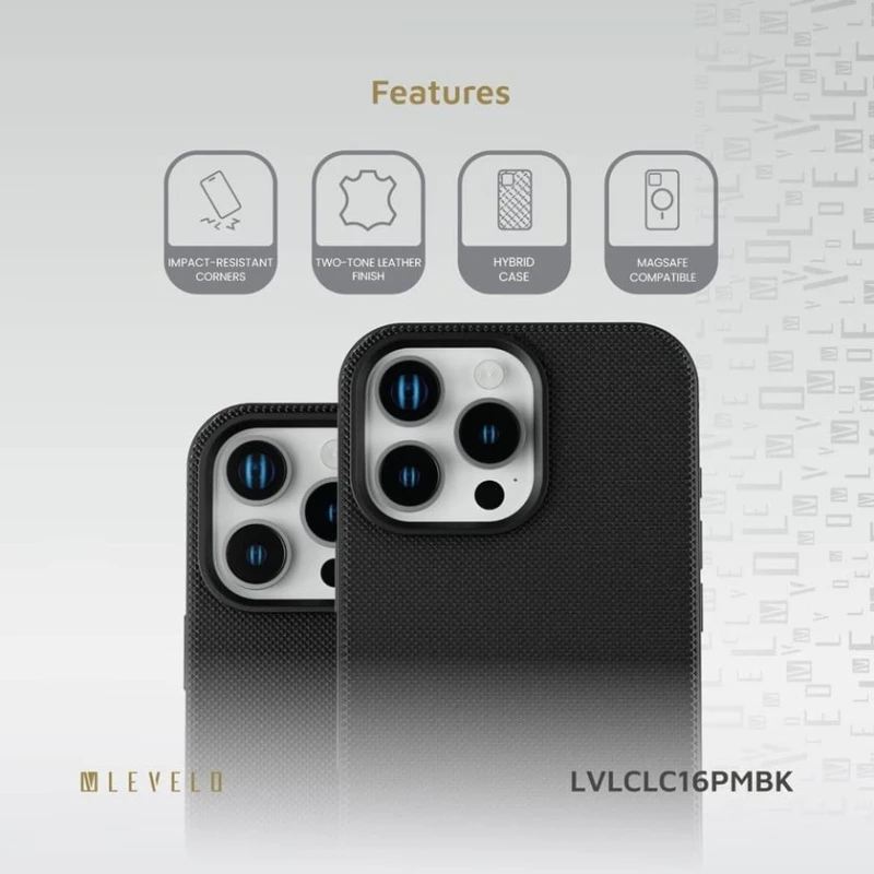 Чехол Levelo Cuir Two Tone Leather для Apple iPhone 16 Pro Max Black Чехол Levelo Cuir Two Tone Leather для Apple iPhone 16 Pro Max Black