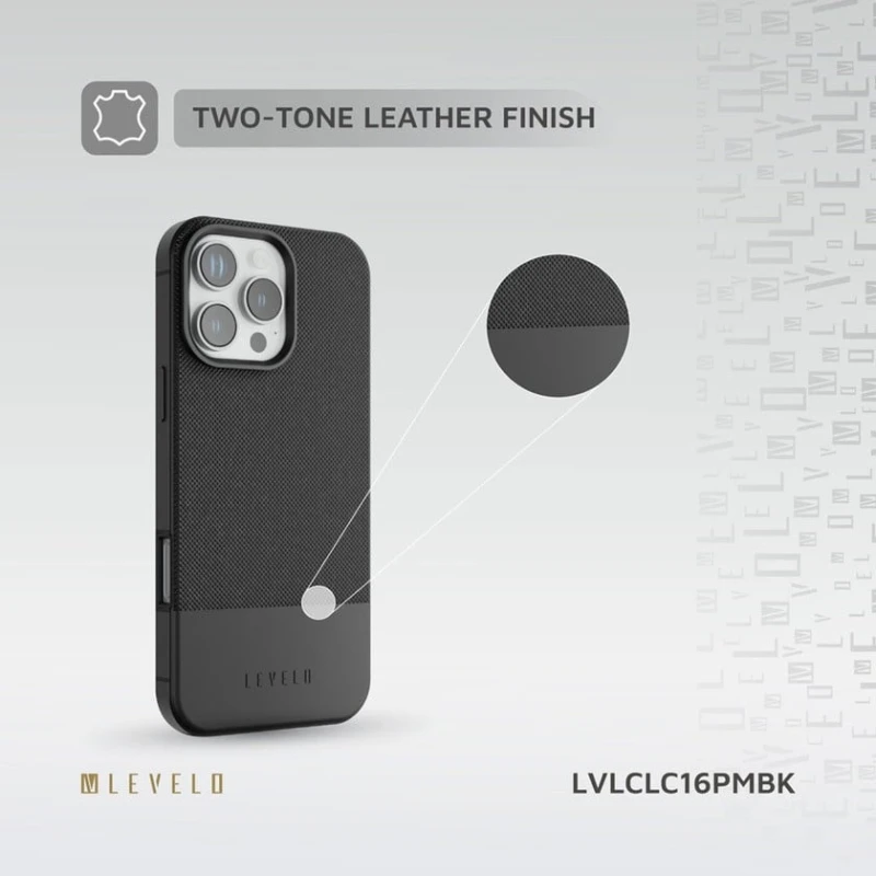 Чехол Levelo Cuir Two Tone Leather для Apple iPhone 16 Pro Max Black Чехол Levelo Cuir Two Tone Leather для Apple iPhone 16 Pro Max Black