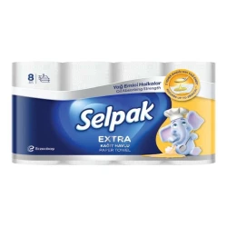 Бумажные кухонные полотенца Selpak, 8 рулона, 3 слойный, белый (8690530045361)