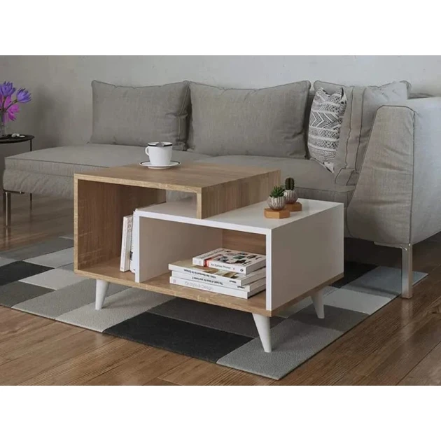 Журнальный стол Ev Plus ev_12116090, ЛДСП, белый, коричневый, 100x50x50 см Журнальный стол Ev Plus ev_12116090, ЛДСП, белый, коричневый, 100x50x50 см