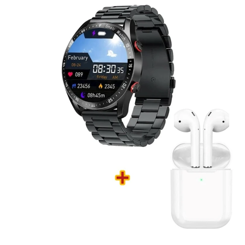 Ağıllı saat HW20 Black Steel + Simsiz qulaqlıq Hoco EW74 White Hədiyyə