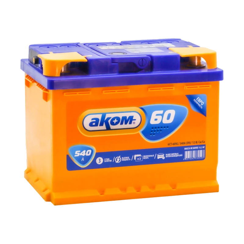 Автомобильный аккумулятор Akom 6CT-60VL 60Ah R+ Автомобильный аккумулятор Akom 6CT-60VL 60Ah R+