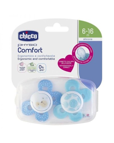 Əmziklər dəsti Chicco Physio Compact Boy, 6-16 ay, silikon, 2 əd, göy