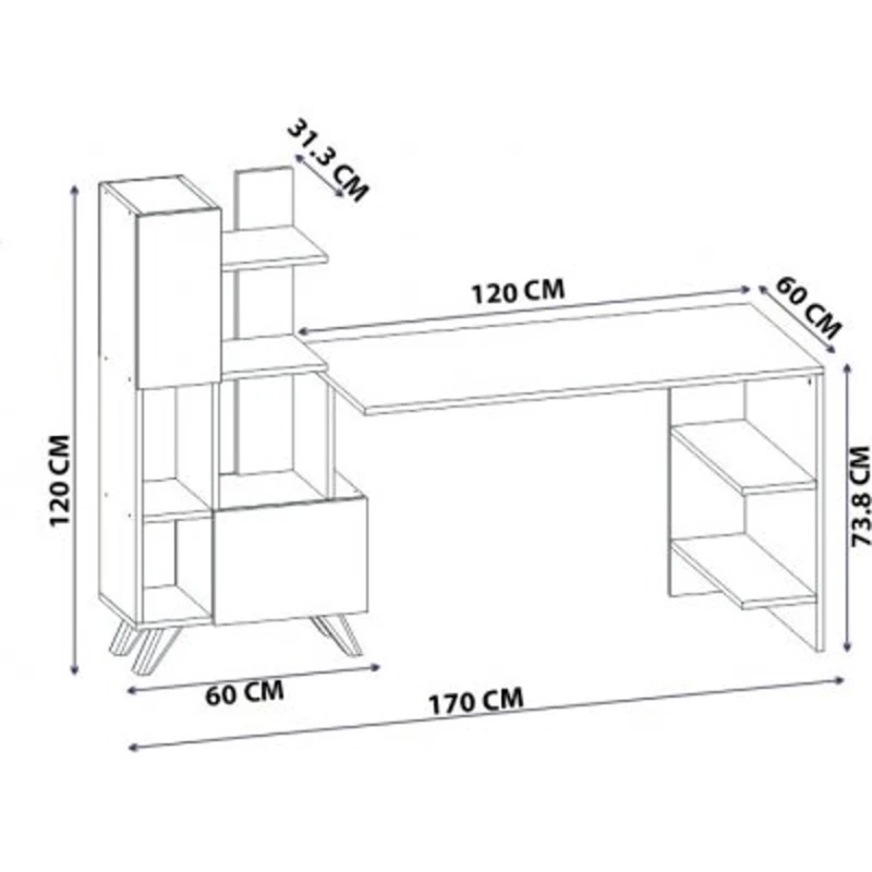 Kompüter masası Art Mebel 101, ağ/qəhvəyi, 120x170x60 sm