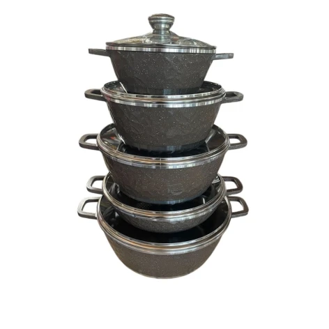 Qazan dəsti, qranit, qəhvəyi, 10 parça, 20/24/28/32 sm