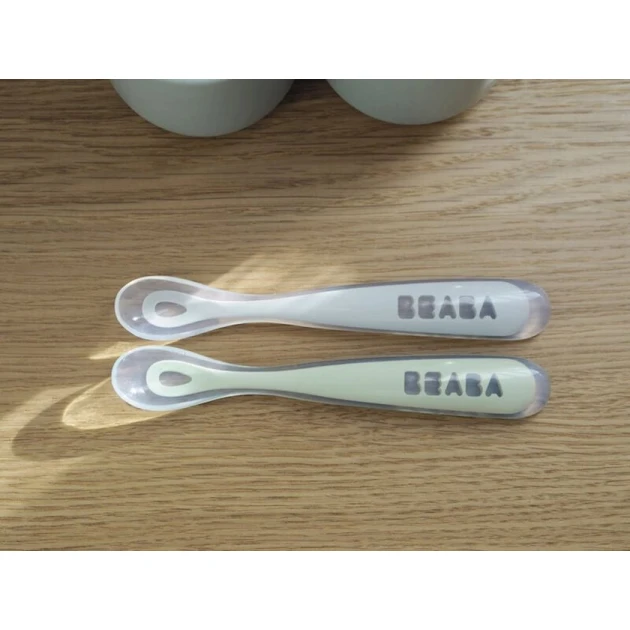 Набор ложек для детей Beaba, силикон, серый, 2 шт Набор ложек для детей Beaba, силикон, серый, 2 шт