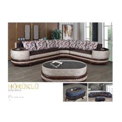 Диван Hörüklü угловой, коричнево-кремовый, 335/295x83x90 см Диван Hörüklü угловой, коричнево-кремовый, 335/295x83x90 см