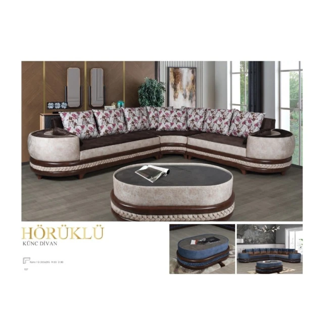 Диван Hörüklü угловой, коричнево-кремовый, 335/295x83x90 см Диван Hörüklü угловой, коричнево-кремовый, 335/295x83x90 см