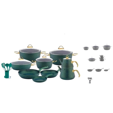 Набор кастрюль Oncu SHA-00006638, гранит, зеленый, 20/24/28/30 см, 24 шт Набор кастрюль Oncu SHA-00006638, гранит, зеленый, 20/24/28/30 см, 24 шт