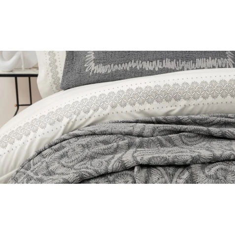 Комплект постельного белья Yataş Elsa, пододеяльник 200х220 см, простыня 240х260 см, наволочка 50х70 см (4 шт), покрывало 190x230 см, двуспальный, хлопок/полиэстер, серый