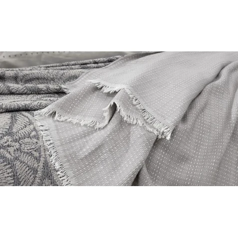 Комплект постельного белья Yataş Elsa, пододеяльник 200х220 см, простыня 240х260 см, наволочка 50х70 см (4 шт), покрывало 190x230 см, двуспальный, хлопок/полиэстер, серый