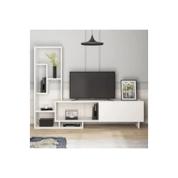 Тумба под ТВ Ev Plus Aden, ЛДСП, белая, 150x120x32 см Тумба под ТВ Ev Plus Aden, ЛДСП, белая, 150x120x32 см