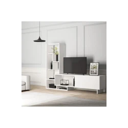 Тумба под ТВ Ev Plus Aden, ЛДСП, белая, 150x120x32 см Тумба под ТВ Ev Plus Aden, ЛДСП, белая, 150x120x32 см