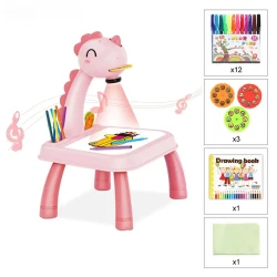 Rəsm üçün proyektor ilə uşaq masası YM2021-7A Giraffe, çəhrayı