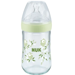 Qidalanma üçün qab Nuk Nature Sense, 240 ml, 0-6 ay, M ölçü, şüşə/silikon, məhsul çeşiddə